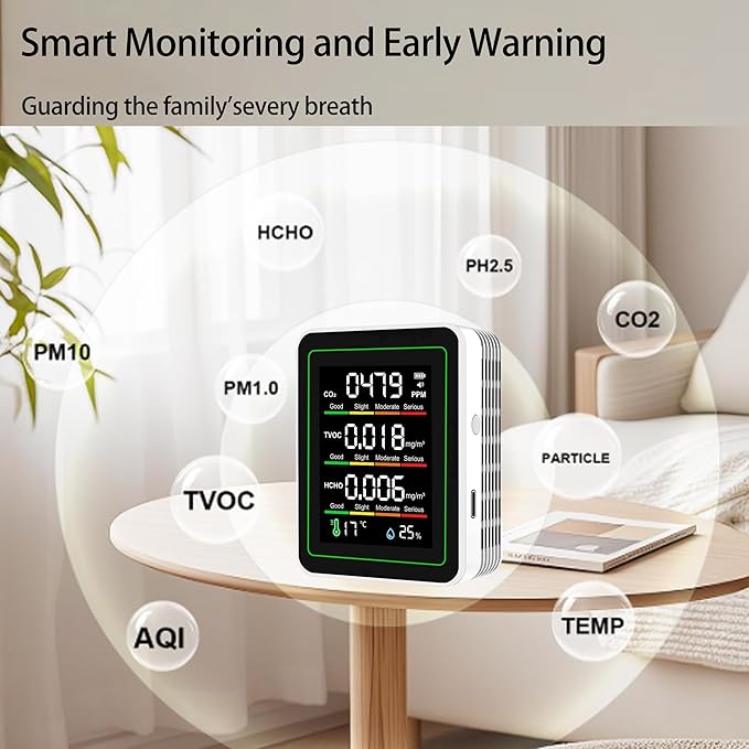 Professional Indoor Air Quality Monitor, 5 in 1 Portable Smartair Quality Tester - Image 4