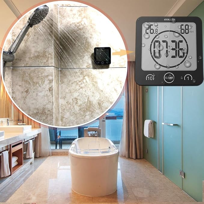 Waterproof Bathroom Wall Clock and Timer, Digital Water Resistant Hanging Timer - Image 3