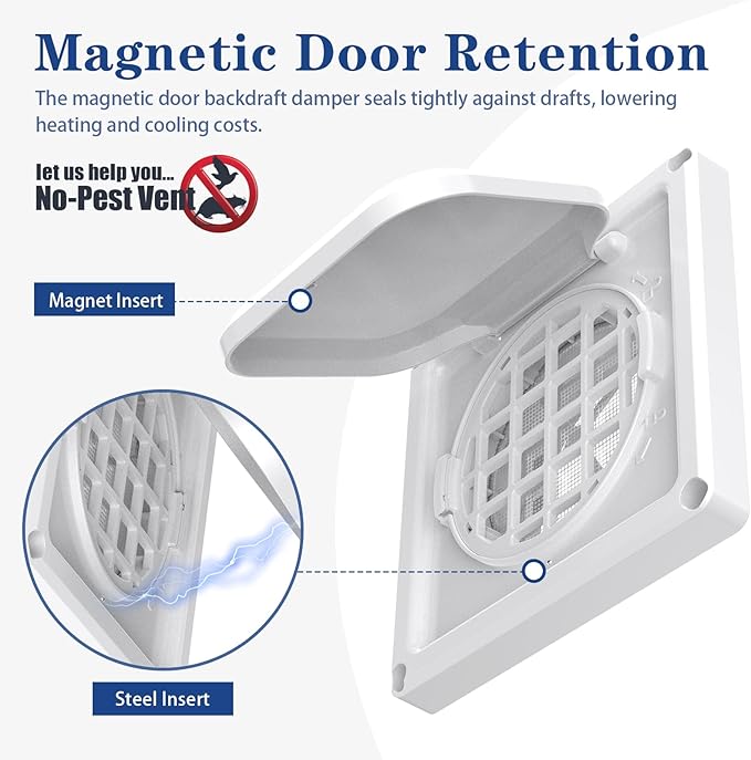 Dryer Vent Cover Outside 4 inch, Magnetic Door Design, Durable Airflow Vent - Image 4