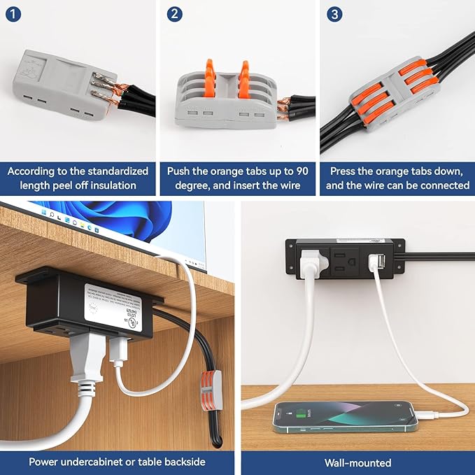 2Pack Electrical Power Outlet Kit, Hidden Outlet Cabinet Accessories - Image 4
