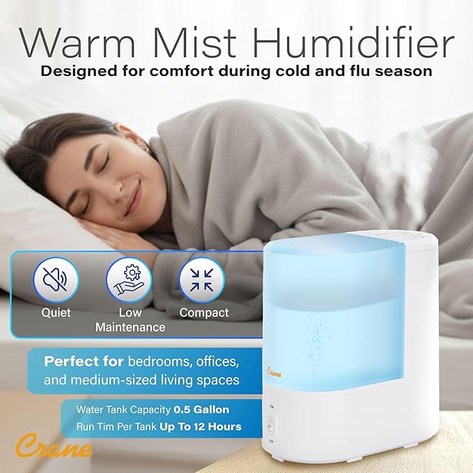 Crane Warm Mist Humidifier, Small Humidifier - Image 6