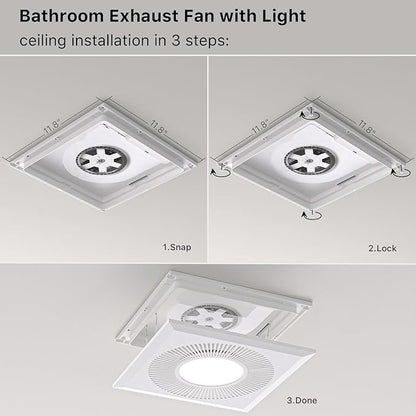Bathroom Exhaust Fan with Light 165CFM Shower Bathroom Vent Fan with 11.8IN 15w - Image 8