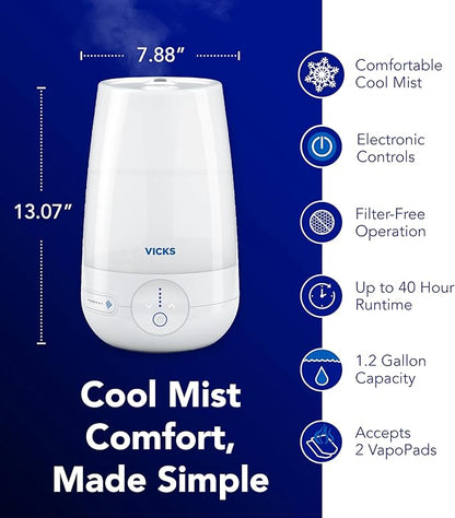 Vicks FilterFree Plus Cool Mist Plus Humidifier, Medium Room –Filter-Free Cool - Image 4