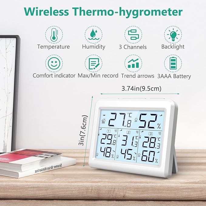 ORIA Indoor Outdoor Thermometer, Digital Hygrometer Thermometer, Wireless - Image 2