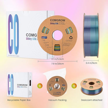 Comgrow Rainbow Colors Silk PLA 3D Printer Filament, PLA Filament 1.75mm - Image 4