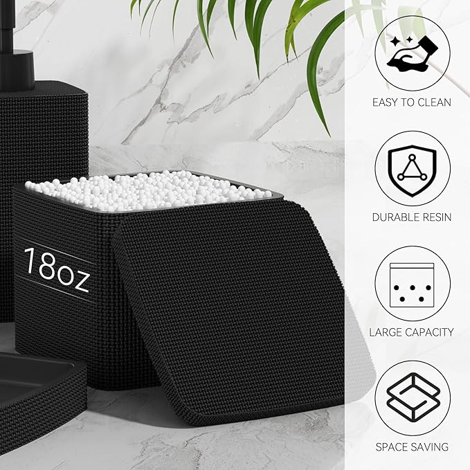 Matte Black Bathroom Accessories Set 5 Pieces, Resin Toothbrush Holders Set - Image 5