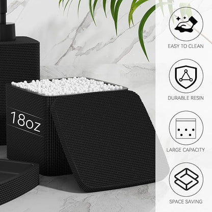 Matte Black Bathroom Accessories Set 5 Pieces, Resin Toothbrush Holders Set - Image 5