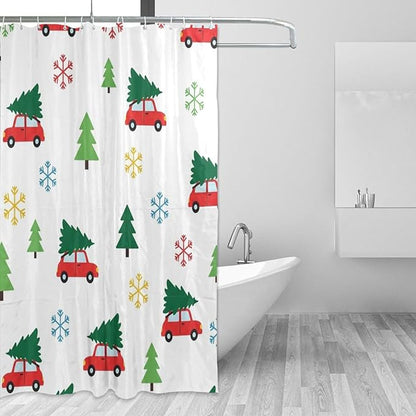 Tree Car Christmas White Shower Curtain Liner 72×72 inch by Unknown
