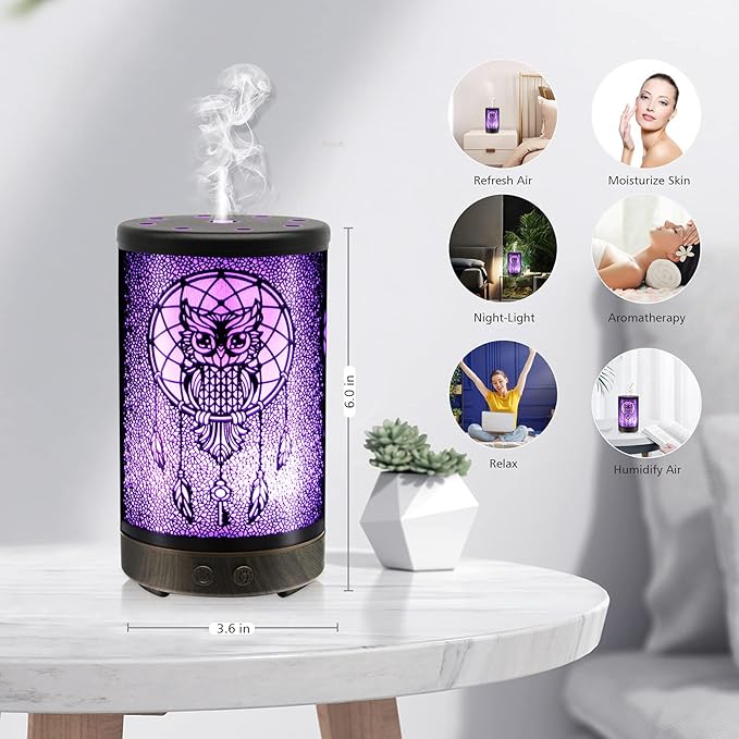 Owl Essential Oil Diffuser, Daroma 100ml Metal Aromatherapy Ultrasonic Cool - Image 6