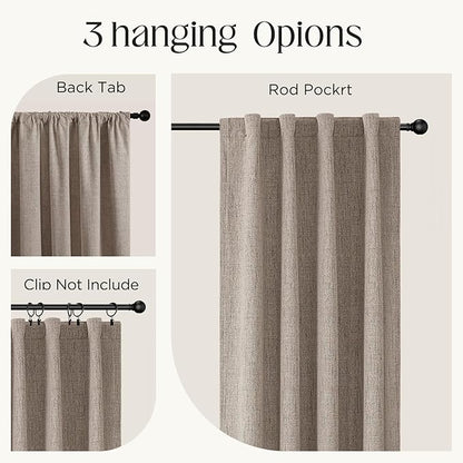 CUCRAF Natural Linen 100% Blackout Curtains 120 Inch Length 2 Panels Set - Image 2