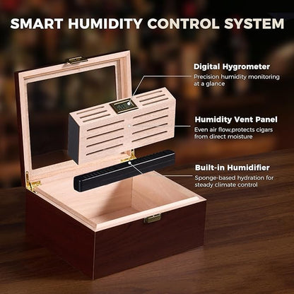 ProCase Wood Cigar Humidor Box, Wooden Desktop Cigar Storage Case, - Image 3