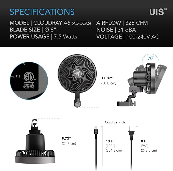 AC Infinity CLOUDRAY A6, Grow Tent Clip Fan 6” - Image 6