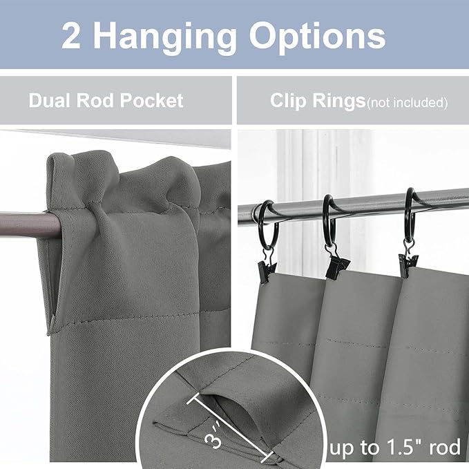 Chyhomenyc Light Grey Short Blackout Curtains 45 Inch Length, Small Kitchen - Image 5