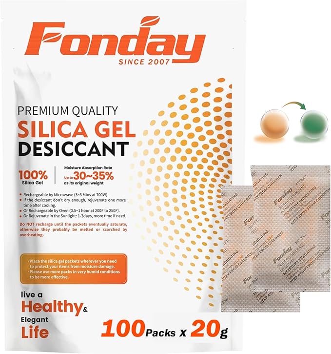 20g x 100 Packs Fonday Rechargeable Silica Gel Desiccant Packets Food Grade by Fonday