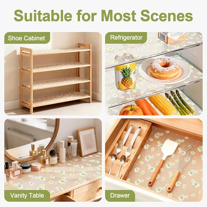 FEXIA Shelf Liner 12 Inch x 20 FT Daisy Non Slip Waterproof Cabinet and Drawer - Image 7