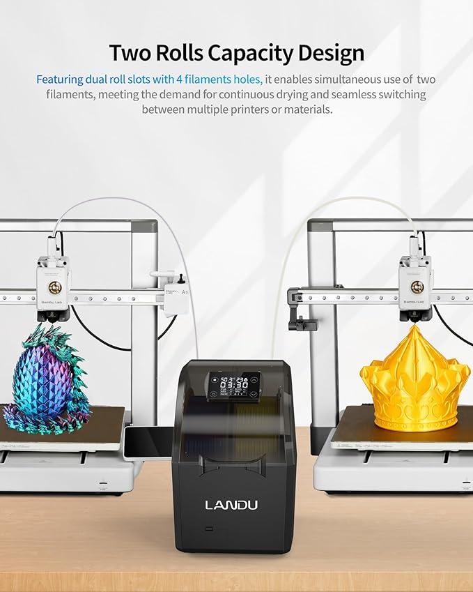 LANDU Filament Dryer 3D Printer Filament Dry Box, 2 Spools Double Fast Heating - Image 4