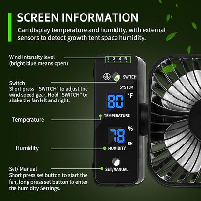 4" Grow Tent Fan with Auto Humidity Control | Quiet Oscillating Ventilation - Image 6