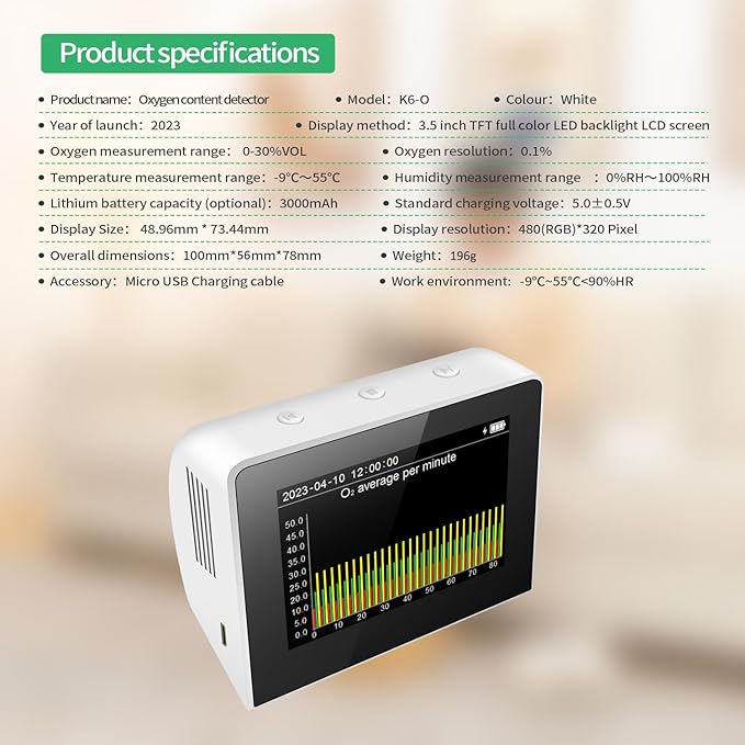 Desk O2/RH/Temp. 3-in-1 Multifunctional Air Quality Detector Temperature - Image 5