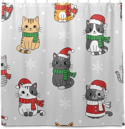 Christmas Cats Gray Shower Curtain Liner 72×72 inch - Image 2