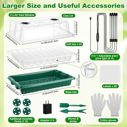 8 Pack Starter Tray with Light, 320 Cells Sprouting Kit Seedling Tray with - Image 2