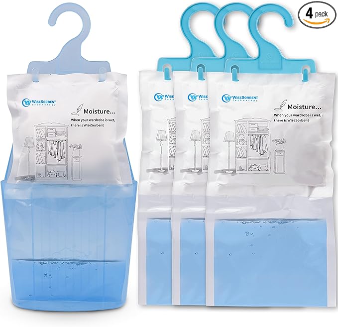Moisture Absorber Packets with Plastic Case & Hook, Odor Eliminator, Leak Proof by Wisesorb