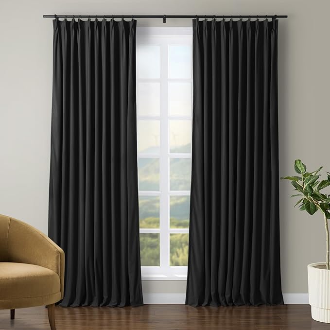 TWOPAGES Luxury Velvet Curtain Pinch Pleated Black Curtain 84 inch Long Thermal by TWOPAGES