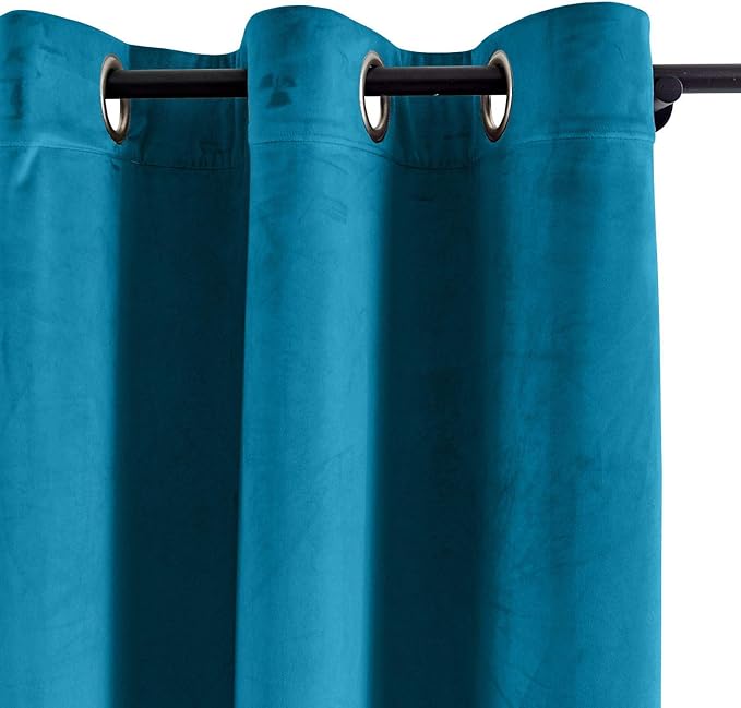ChadMade Blackout Lined Premium Velvet Curtain Blue in 84Wx102L Inch, Eyelet - Image 2