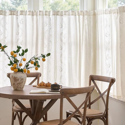 jinchan Belrose Linen Floral Cafe Curtains 54 Inch Length Embroidered Farmhouse - Image 3