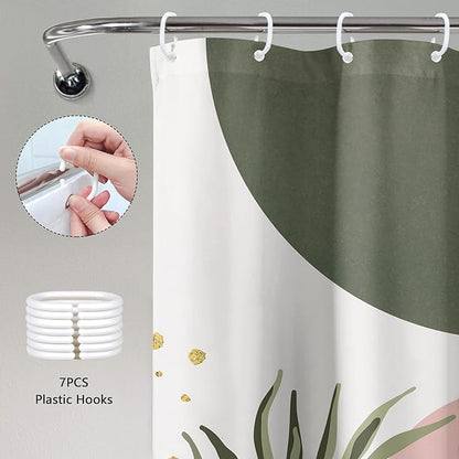 Small Stall Boho Shower Curtain 36Wx72H RV Green Pink Modern Mid Century - Image 5