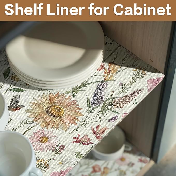 Floral Drawer and Shelf Liner for Kitchen Cabinets Non-Adhesive Drawer Liner - Image 7