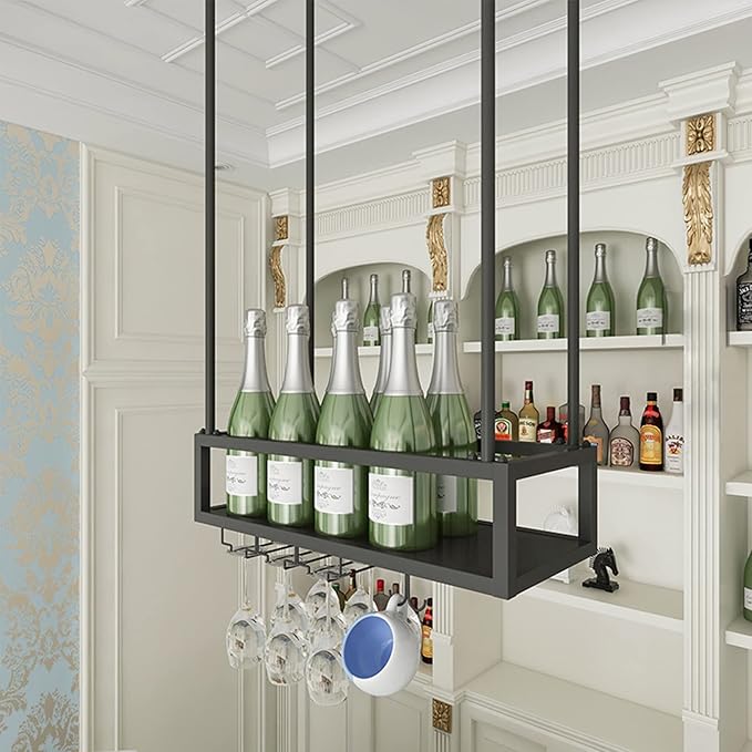 Hanging Black Wine Glass Holder Metal Wine Bottle Rack - Image 4