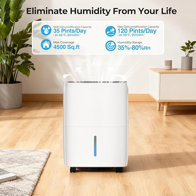 Max 120 Pint Dehumidifiers for Medium/Large Rooms, Bedrooms & Bathrooms & - Image 2