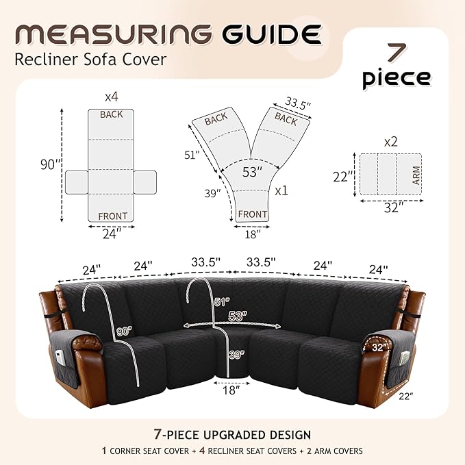 Arfntevss Waterproof Recliner Sectional Couch Covers - Image 5