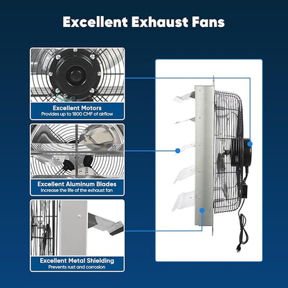 KEN BROWN 20 Inch Shutter Exhaust Fan, Gable Vent Fan, Wall Mount Ventilation - Image 3