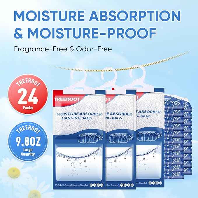 24 Pack Moisture Absorbers for Closet, 9.8OZ Hanging Closet Dehumidifier Bags - Image 2