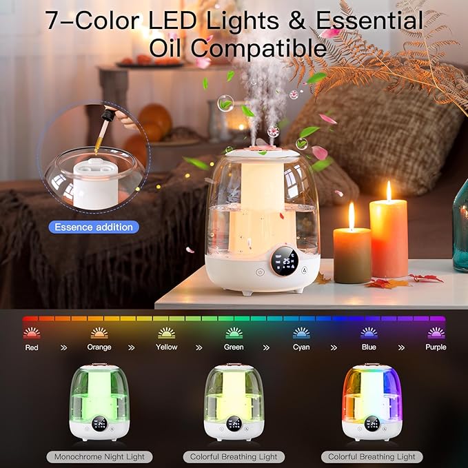 Humidifiers for Bedroom, 3L Tank for 30H 20dB Quiet Mist Time, Dual Nozzles - Image 4