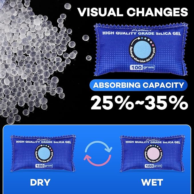 2 Pack Rechargeable Desiccant Packs, 100g Each, Color Indicating Silica Gel - Image 3
