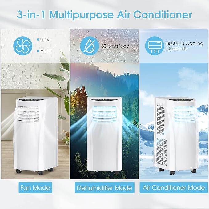 COSTWAY Portable Air Conditioners, 8000 BTU Air Conditioner Unit spaces up to - Image 3