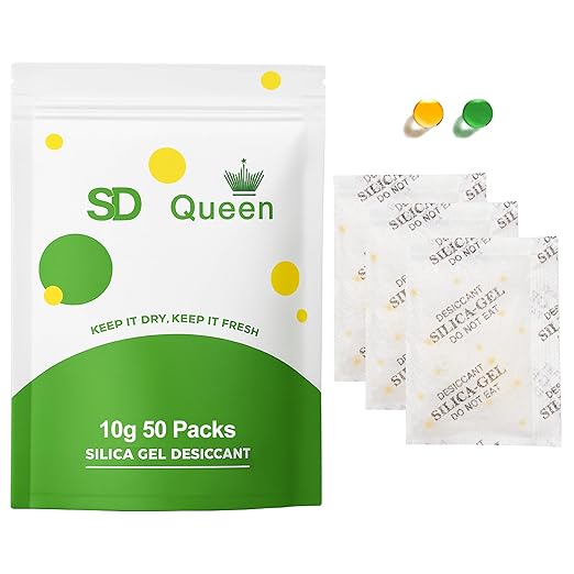 50-Pack 10g Silica Gel Desiccant Packs – Premium Rechargeable Moisture Absorbers by SD+Queen