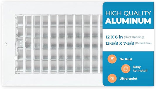 Aluminum 12 x 6 In Heater Vent Deflector Wall AC Grille – Premium Register Vent by Air360