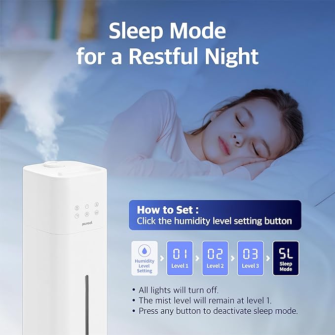 Pureal 10L Tower Humidifier, 83H Runtime, Warm & Cool Mist, Large Room - Image 9