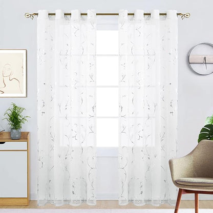 BUHUA White Sheer Curtains 84 Inch Length Semi - Image 2