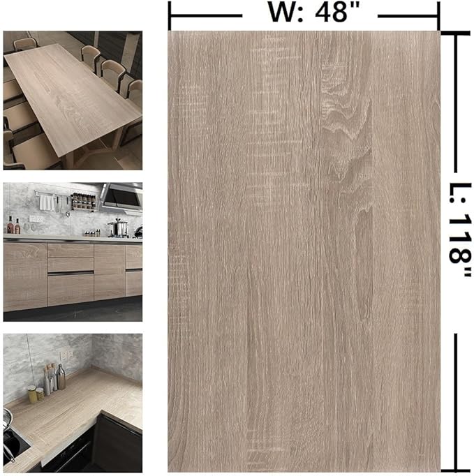 48x118inch Extra Wide Light Brown Wood Wallpaper Peel Stick Gray Oak Contact - Image 7