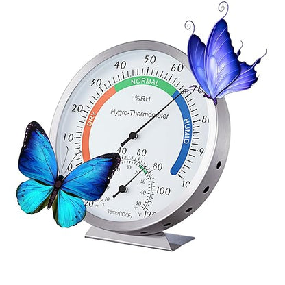 Hygro-Thermometer Stainless Steel 5 Inch Colorful Dial Indoor Outdoor - Image 3