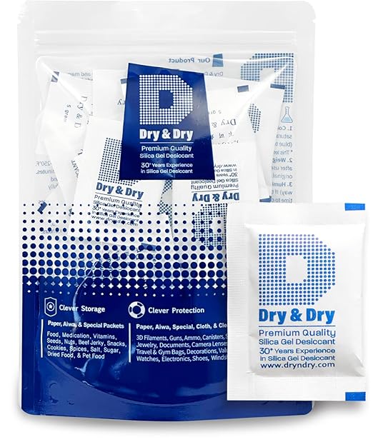5 Gram "Dry & Dry" Premium Pure & Safe Silica Gel Packets Desiccant by DryDry