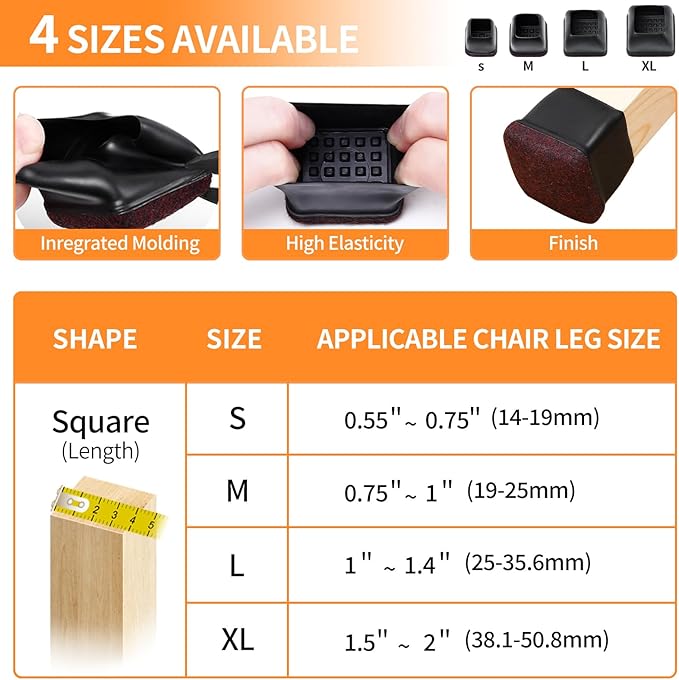 Ezprotekt 24 Pcs Black Square Chair Leg Floor Protectors - Image 2