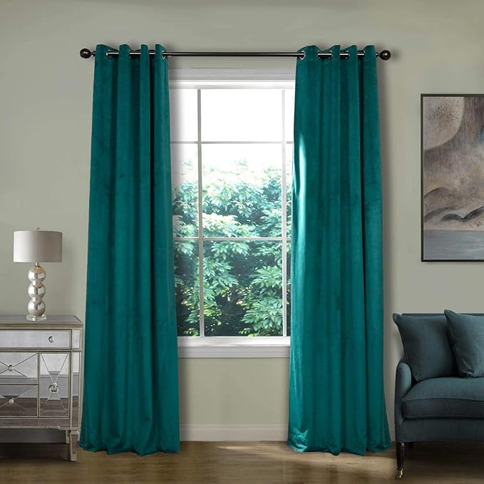 ChadMade Blackout Lined Premium Velvet Curtain Everlade Teal 72Wx102L Inch by ChadMade