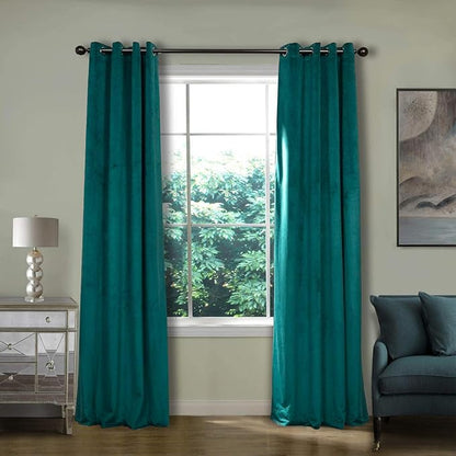 ChadMade Blackout Lined Premium Velvet Curtain Everlade Teal 84Wx72L Inch by ChadMade