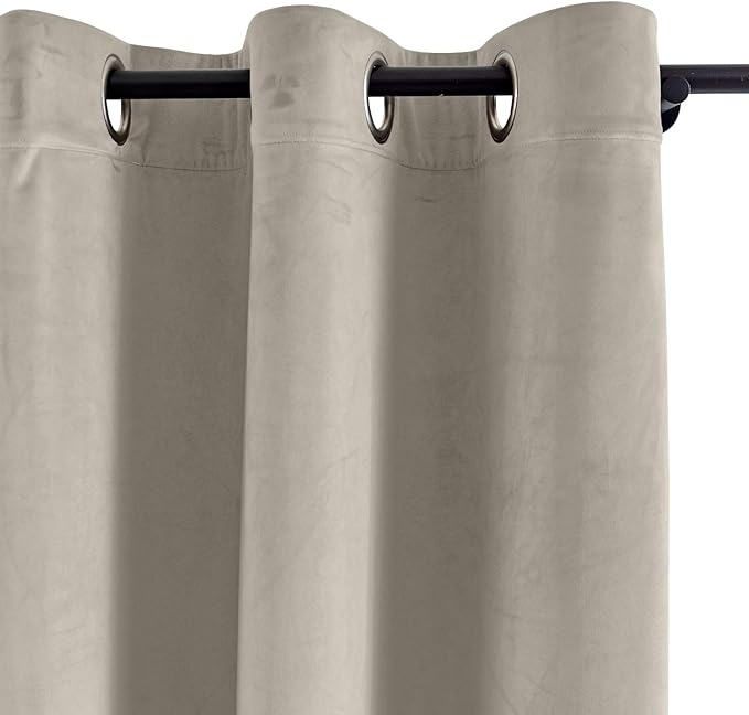ChadMade Extra Wide Blackout Lined Premium Velvet Curtain Gray Beige 120Wx84L - Image 2