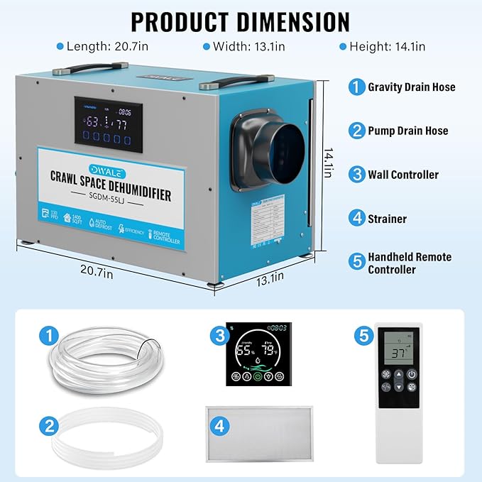 145 Pint Commercial Dehumidifier, Crawl Space Dehumidifier - Image 2